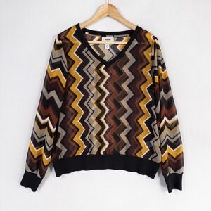 Missoni x Target Top Blouse Womens Sz Medium Brown Multi Chevron Sheer Pullover